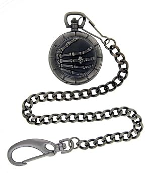 Nemesis Finger Bones Gunmetal Pocket Watch with Chain
