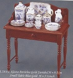 Dollhouse Miniature Reutter Porcelain Blue Gold Dishes With Server