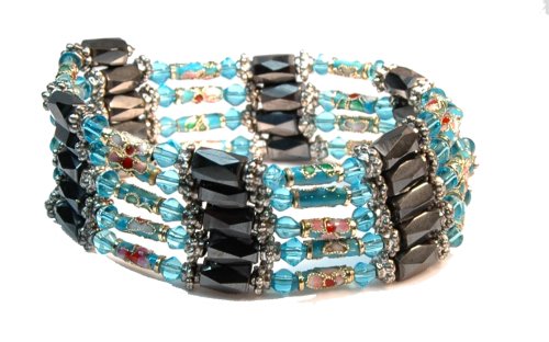 Magnetic Wrap Necklace/Bracelet - Blue Cloisonne with Blue Beads - 32'' Length