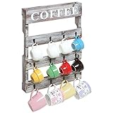 Country Rustic Style Brown Wood 12 Hook Wall Mounted Coffee Mug Rack / Tea Cup Holder Storage Organizer