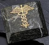 Sale - Desk Top Medical Caduceus Paperweight - Genuine Marble and Brass