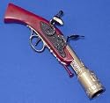 1700s English Pirate Blunderbuss Flintlock Pistol Replica - Very Detailed Wood and Metal Prop Gun - Metal Barrel with Antiqued Brass/Gold Finish Features Skull / Crossbones Symbol