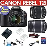CANON REBEL T2I DIGITAL CAMERA BODY + CANON 18-55 IS LENS + CANON 55-250 ZOOM LENS + 8GB MEMORY CARD + HOLSTER CASE + EXTRA BATTERY + 6 PIECE STARTER KIT + 3 YEAR CELLTIME WARRANTY
