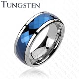 Tungsten Carbide Blue IP Multi-Faceted Prism Cut Spinner Ring - 8mm Width - Sizes: 9-13
