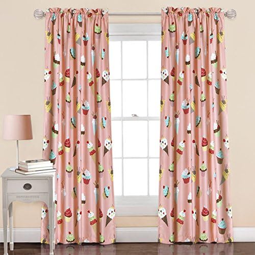 Lush Decor Cupcake Ice Cream Pink Polyester Window Curtain Panel Pair | Made From Polyester for Beauty and Long-Lived Durability