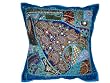 Ethnic Indian Sari Beaded Decorative Brandeis Blue Cushion Cover 24 Inches FREE SHIPP