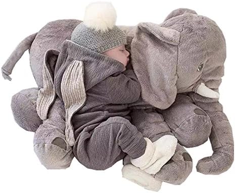 Kiicco Baby Elephant Doll Stuffed Elephant Plush Pillow Kids Toy Sleeping Pillow (23.6",Gray)