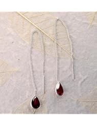 Sterling Silver Bezel Set Teardrop Red Cubic Zirconia Ear String