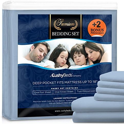 Premium Bed Sheet Set by CushyBeds - Brushed Microfiber 1800 Bedding - Hypoallergenic, Wrinkle, Fade, Stain Resistant - 6 Pieces Includes 2 BONUS Pillow Case (King, Light Blue)