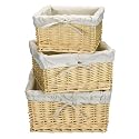Whitney Design ML-6122 Woven-Willow Square-Shaped Baskets with Canvas Lining, Set of 3
