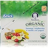 Gerber 3rd Foods Organic Pouch Bananas, Raspberries and Vanilla with Yogurt, 6 Count