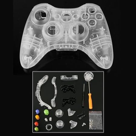 Klar Set Gehäuse Case Hülle + Tasten Knöpfe Button f. XBox 360 mit Werkzeug