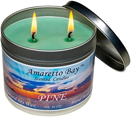 Amaretto Bay Soy Wax Scented Candles 16oz Aromatherapy Travel Tin (Pine)