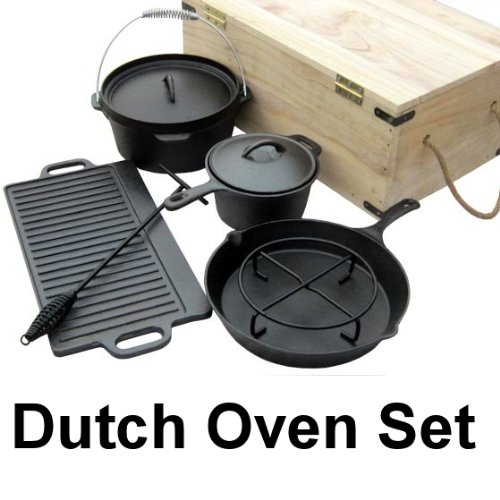 Dutch Oven Set in Holzkiste gusseisernes Gußeisen Kochtopf, 7teilig