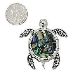 Silvertone Abalone Turtle Magnetic Brooch Pin