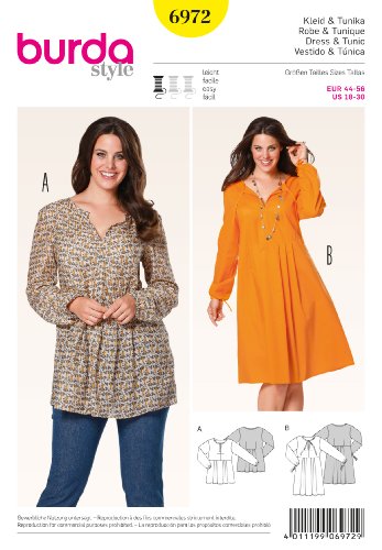 BurdaLadies Easy Sewing Pattern 6972 - Tunic Top & Dress Plus Sizes: 18-30