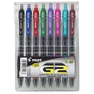 Pilot G2 Fine Point Assorted Color Gel Ink Pens, Retractable Rolling Ball, 8-Pack Pouch, 31128