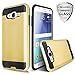 Galaxy On5 Case With TJS Tempered Glass Screen Protector Included, Dual Layer Shockproof Hybrid Armor Drop Protection Metallic Brushed Finish Case Cover For Samsung Galaxy On5/G550 (Gold)