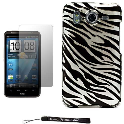 Silver and Black Zebra Design Cover / 2 Piece Snap On Crystal Protective Hard Case for HTC Inspire 4G Android Cell Phone ( AT&T ) * Includes Anti Glare Screen Protector Guard.