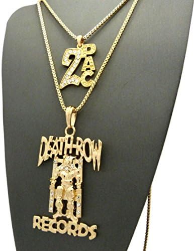 SANDRA Retro DeathRow Records &amp; 2Pac Micro Pendant 2mm/24"&amp;30" Box Chain Necklace