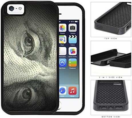 Benjamin Franklin 100 Dollar Bill 2-Piece Dual Layer High Impact Rubber Silicone Cell Phone Case Apple iPhone 5 5s