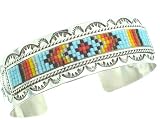 Beautiful! By Artist E.M.Linkin Genuine Navajo Mulit-Colored Beads on Sterling-silver Women's Bracelet