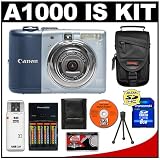 Canon PowerShot A1000 IS Compact Digital Camera (Blue) + 8GB SD Card + Case + Batteries + Accessory Kit