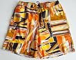 Big and Tall Mens Swim Trunks with Adjustable Elastic Drawstring Waist and Board Short Style Front, 2 Inseam Slit Pockets and Side Cargo Pocket. Mesh Lined. Orange Abstract Print in Sizes XL - 4XL
