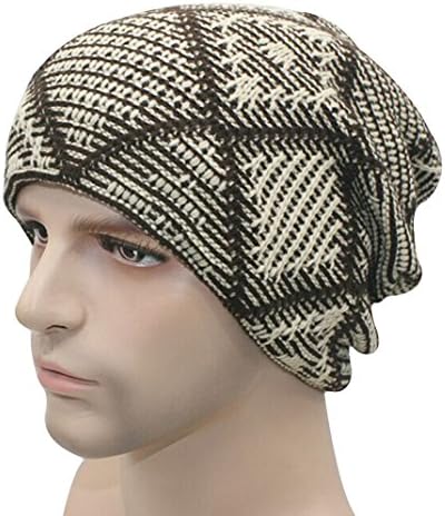 FHSom Men's Woolen Knit Khaki Lattice Stylish Warm Soft Slouchy Beanies Skull Snow Cap Hat