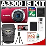 Canon PowerShot A3300 IS Digital Elph Camera (Red) with 8GB Card + Case + B ....