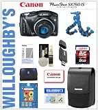 Canon PowerShot SX150 14.1 MP Digital Camera with 12x Wide Angle Optical IS Zoom (Black) + Canon Deluxe Leather Case + 8BG SDHC Memory Card + Sunpak Gripping Tripod and Much More! Willoughby's Est. 1898 Deluxe Point and Shoot Bundle