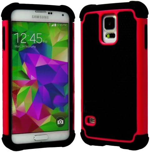 myLife Black and Bright Red - Free Flex Series (2 Layer Neo Hybrid) Slim Armor Case for the NEW Galaxy S5 (5G) Smartphone by Samsung (External Rubberized Hard Shell Flex Piece + Internal Soft Silicone Flexible Bumper Gel)