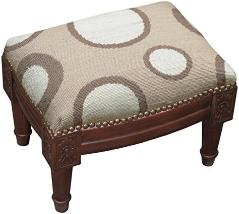 SketchONE Wool Needlepoint Upholstered Footrest, Dots, Taupe