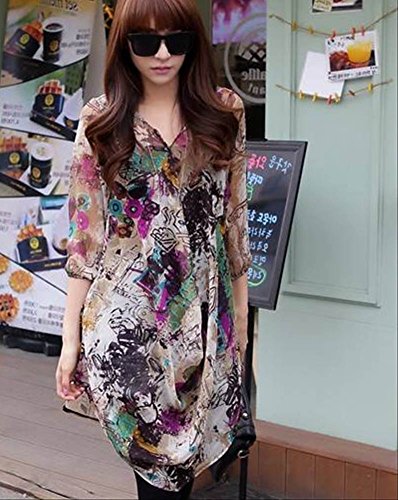 [ノーブランド品]  絵画風がCOOL! シフォン ロング 丈 アシメ ワンピ 大人 レディース 用