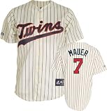Joe Mauer Jersey: Adult Majestic Throwback Pinstripe Replica #7 Minnesota Twins Jersey