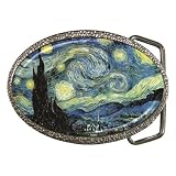 Vincent Van Gogh Starry Night Fine Art Impressionist Painting Chrome and Enamel Belt Buckle