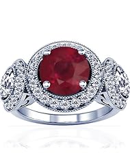Platinum Round Cut Ruby Ring With Sidestones