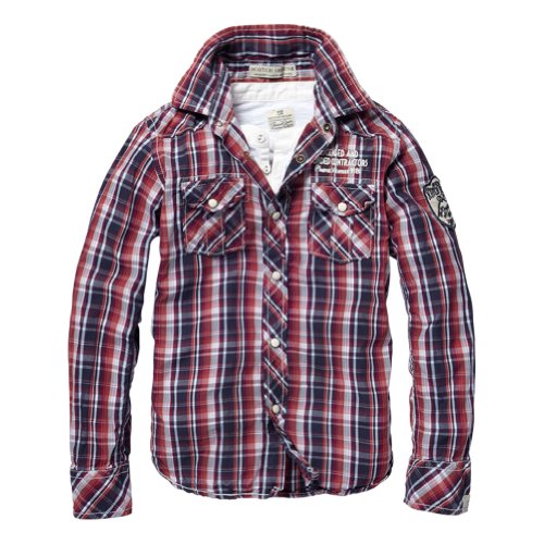 Scotch & Soda Kids - Boys Red Plaid Long Sleeve Plaid Shirt with Inner Tee