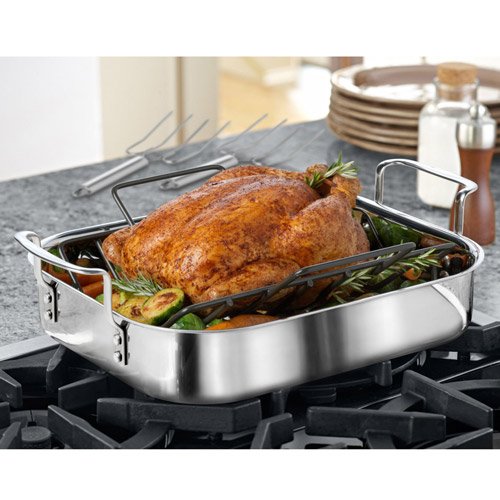 Calphalon Tri-Ply Stainless Steel 14-Inch Roaster with Rack and Lifters