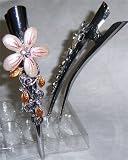 Brown Hawaiian Plumeria Flower Hair Clip with Crystals