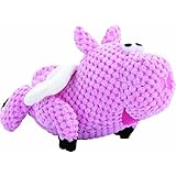 goDog Checkers Flying Pig with Chew Guard Technology Tough Plush Dog Toy, Pink, Small