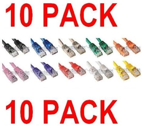 Cable Builders Cat6 Gigabit Ethernet Network 1 FT Patch Cable Assorted Colors 1FT 10-PACK Category 6 RJ45 8P8C Molded Connectors 1' Qty 10 LOT, 10 Pack