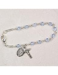 Catholic December Birthstone, Sterling Silver 5 1/2 Blue Zircon Baby Bracelet, Infant Jewlery, Girls Rosary Bracelet, December Birthstone. Crucifix Cross & Miraculous (St. Mary) Charms