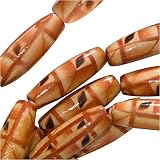Wood Tube Beads Red Op Art Design 21-23mm /16 Inch Strand Wooden