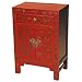 EXP Antique Style Handmade 34" Red & Gold Wood Storage Cabinet / Nightstand Painted Butterfly Design