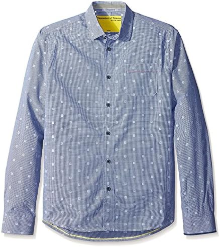 Descendant of Thieves Men's Rain Drop Micro Check Shirt, Navy, M