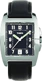 Timex Mens Dress Black Leather Square Watch, 50 Meter, Luminescent Hands, Date, 3-Year Battery, 29391