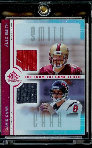 2005 Upper Deck Reflections Alex Smith / Daivid Carr Cut from the same cloth Dual Jerseys San Francisco 49ers Houston Texans Football Card - Mint Condition - Shipped In Protective Display Case