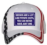 GECKOS ARE A LOT LIKE POTATO CHIPS, YOU CAN NEVER HAVE JUST ONE USA Flag Hat / Baseball Cap