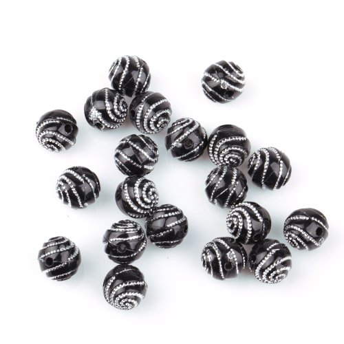 ILOVEDIY 200pcs in Bulk Black Round Spiral Acrylic Beads 10mm for Jewelry Making